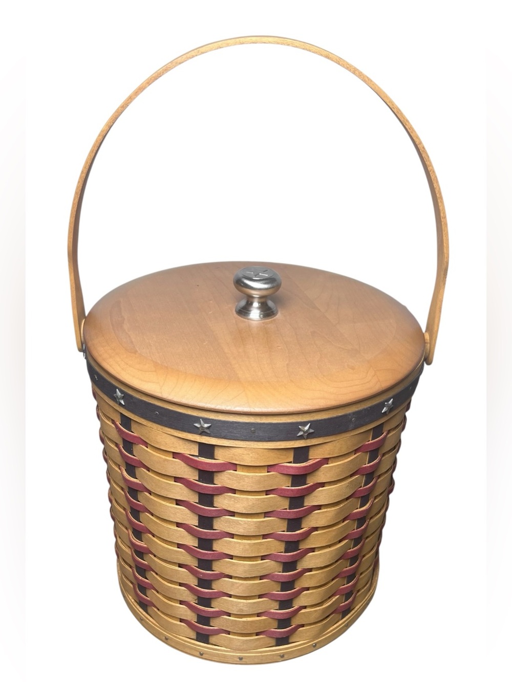 Longaberger 2004 Vintage Proudly American Ice Bucket Basket Set Lid w/ Star Knob